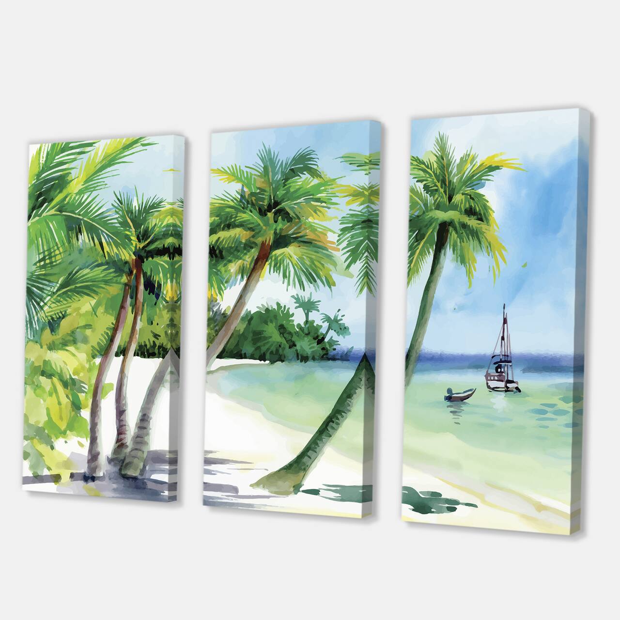 Designart - Summer Beach With Palm Trees - Nautical & Coastal Canvas Wall Art Print